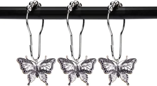 Miniatura 6 de Juego de 12 ganchos decorativos de mariposa para cortina de ducha, diseño de insectos para jardín, naturaleza, estilo insecto, anillos para cortina