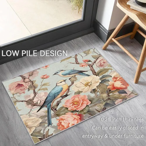 Miniatura 5 de Bird Flower Rugs for Bedroom 5x7 - Retro Floral Carpet for Living Room, 70s Rustic Washable Area Rug & Home Decor, Soft Low Pile Non Slip Indoor