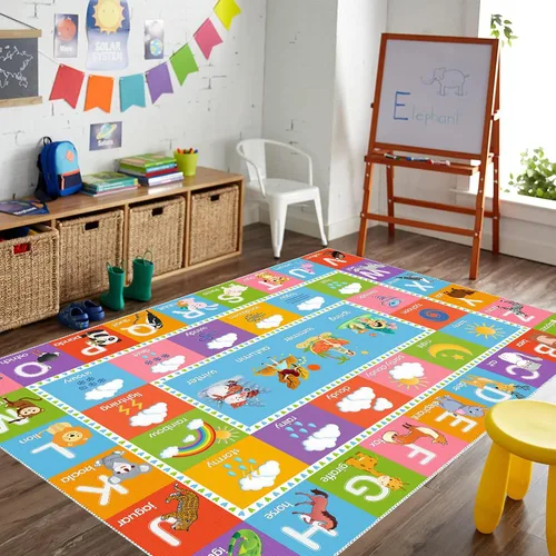 Miniatura 8 de ABC - Alfombra educativa del alfabeto, alfombra de juego de 4 x 6 pies para niños, sala de juegos, tapete antideslizante para niños y niñas Alphabet