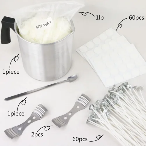Miniatura 3 de Kit de fabricación de velas EricX Light, 60 piezas de mechas de vela, 60 piezas de calcomanías para mechas de vela, 473 ml de cera de soya, 1 olla