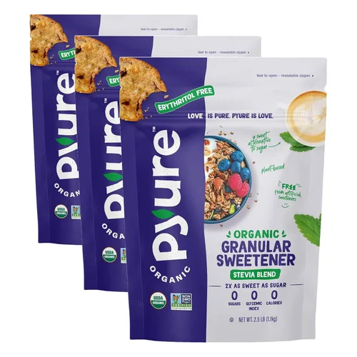Miniatura 12 de Pyure Mezcla orgánica de stevia Sustituto de azúcar granulado con cero calorías y carbohidratos, apto para ceto, diabéticos y veganos, alternativa