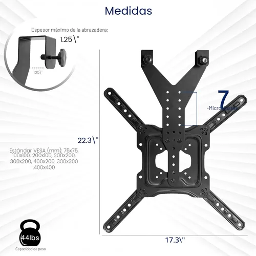 Miniatura 3 de VIVO Soporte de TV para colgar para pantallas planas y curvas de 24 a 55 pulgadas, diseño de acero ligero, barra transversal de altura ajustable