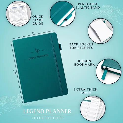 Miniatura 2 de Legend Planner Libro de registro de cheques - Libro contable para pequeñas empresas y uso personal - Registro de chequera para rastrear