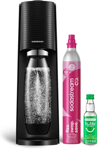 SodaStream - Máquina de agua con gas Terra - KIT DE INICIO - Elaborador de agua con gas con CO2 y Bubly Drop - Ecológico, sin necesidad de baterías