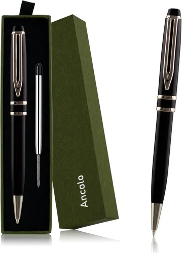 Miniatura 7 de Ancolo Bolígrafo negro, tinta negra a granel, punta media de 0.039 pulgadas (0.039 in), escritura suave, bolígrafos negros y dorados para hombres