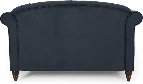 Miniatura 8 de Sofá Chaise Lounge azul oscuro para sala de estar: sofá biplaza clásico moderno con tela de terciopelo y patas de madera de abedul - Amplio asiento
