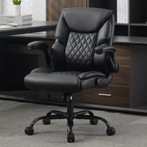 Miniatura 2 de Silla de oficina ejecutiva de piel sintética con ruedas, sillas de escritorio pequeñas giratorias de 360° con brazos acolchados, silla ergonómica