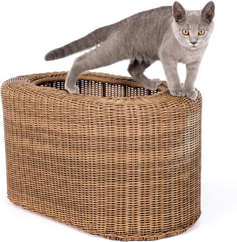 Miniatura 7 de Divertida casa apilable de mimbre para gatos, casa interactiva de ratán para gatos de interior, para gatos de interior, entrada de casa