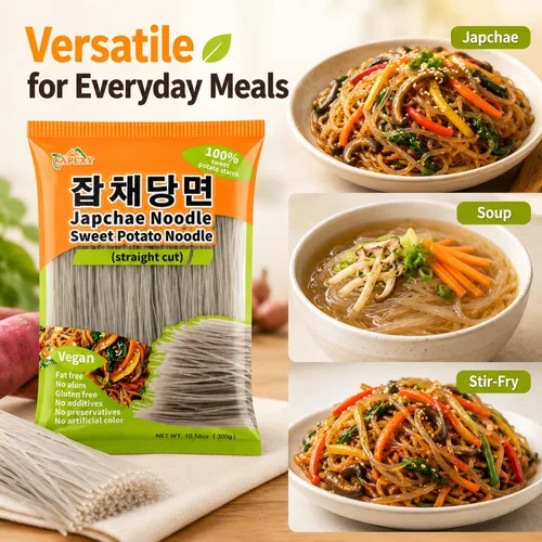 Miniatura 4 de APEXY Fideos de vidrio de batata corte recto, fideos japchae, pasta de fideos coreanos, sin grasa y sin gluten, 100% almidón de batata, sin
