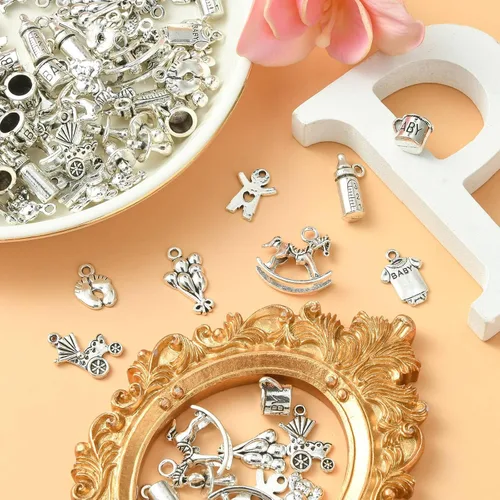 Miniatura 5 de Airssory Vida Religión Corazón Ojo Letra Número Naturaleza Flor Planta Fruta Animal Lucky Antique Charms, Plata, No es una piedra preciosa