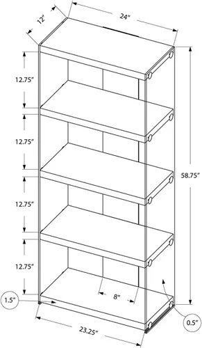 Miniatura 3 de Monarch Specialties I Librero Etagere de 5 estantes, aspecto contemporáneo con marco de vidrio templado, estantería de 60 pulgadas de alto, (blanco)