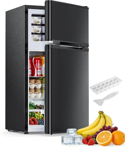 Electactic Mini refrigerador de 2.5 pies cúbicos con congelador, refrigerador compacto de doble puerta, estantes de vidrio ajustables, termostato