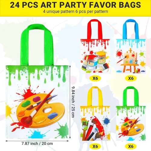 Miniatura 2 de Sweetude 24 bolsas de regalo para fiestas artísticas, bolsas de regalo de pintura no tejida con asas, decoraciones de fiesta de salpicaduras