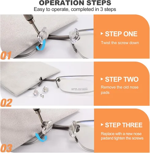 Miniatura 6 de Almohadillas para la nariz de gafas, 6 pares kit de reparación de gafas atornillables con destornillador y tornillos pequeños, almohadillas