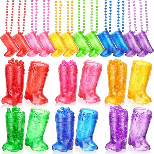 Miniatura 9 de Sieral 12 piezas de vasos de chupito de bota en collar con cuentas, vaso de chupito de vaquera de plástico, collar de vaso de chupito para novia