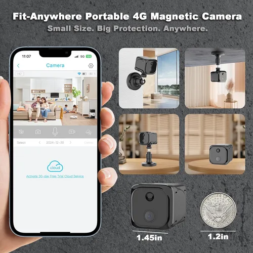 Miniatura 10 de Cámara de seguridad sin WiFi pequeña, cámara de seguridad celular 4G LTE, cámara de vigilancia magnética 2K con batería de espera larga, detección
