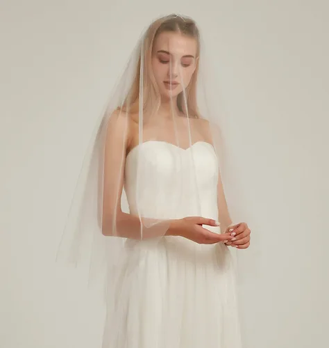 Miniatura 5 de Velo de novia de tul de doble capa, 2 niveles, transparente, con peine