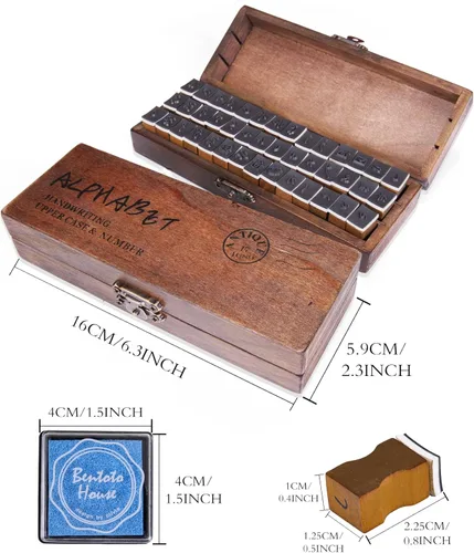 Miniatura 6 de Rancco Sellos del alfabeto para manualidades con 4 almohadillas de tinta, 84 sellos de goma de madera vintage con caja de almacenamiento, 2
