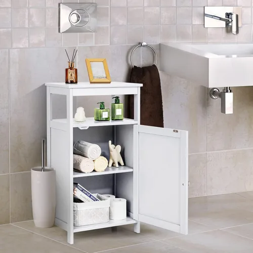 Miniatura 2 de COSTWAY Armario de almacenamiento de baño, organizador de almacenamiento independiente con cajones profundos y estante ajustable, gabinete de piso