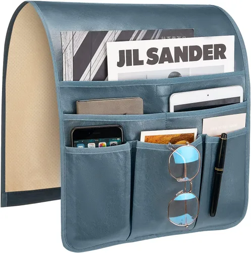 Miniatura 11 de Teniux Soporte para Control Remoto de Cuero Sintético Organizador de Reposabrazos con 6 Bolsillos para sillón reclinable sofá, Organizador de Sillón