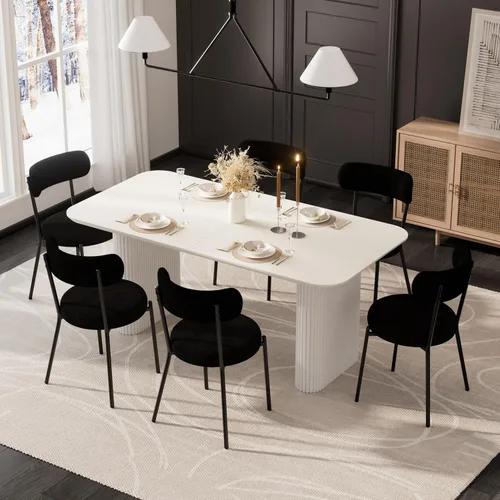Miniatura 19 de RGZ Juego de mesa de comedor oval moderna de 71", juego de mesa y sillas de 7 piezas para 6, juego de mesa de cocina de mármol sintético y 6 sillas