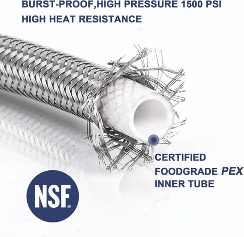 Miniatura 3 de Manguera de suministro de agua trenzada de acero inoxidable prémium con tubo interior PEX - Conexión universal de 1/4 pulgadas (6 pies)