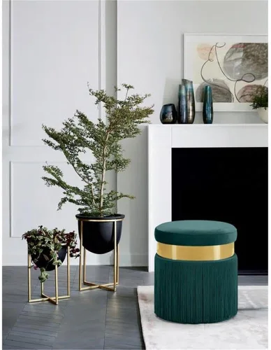 Miniatura 2 de Meridian Furniture Yasmine Collection Modern - Taburete otomano tapizado de terciopelo contemporáneo con banda de acero inoxidable con acabado