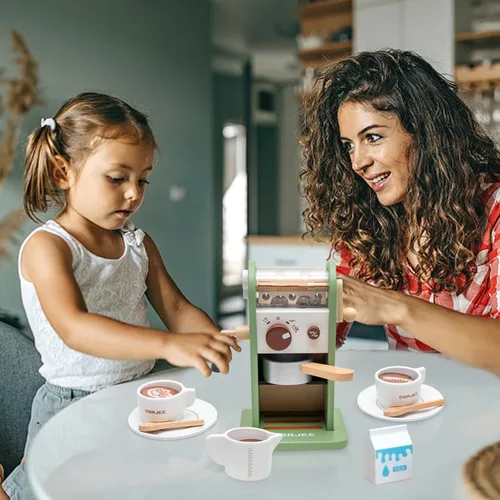 Miniatura 7 de Juguete para cafeteras de madera para niños, juego de máquina de café con molinillo, rutina de preparación de café, estimula el juego imaginativo