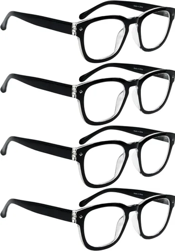 LUR Lentes de lectura para hombre 1.0 clásicos cuadrados lectores 4 paquetes tramposos cómodas bisagras de resorte/diseño elegante