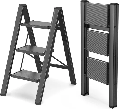 Miniatura 23 de WOA WOA Escalera de 6 peldaños, escaleras plegables ligeras con peldaños anchos, escalera delgada para espacios estrechos, escalera alta para techos