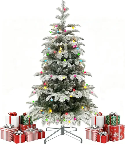 Miniatura 12 de BTU - Árbol de Navidad artificial plegable, 5 pies, 90 luces LED, escarcha, delgado, para el hogar, festividades, chimenea, fiestas, decoración