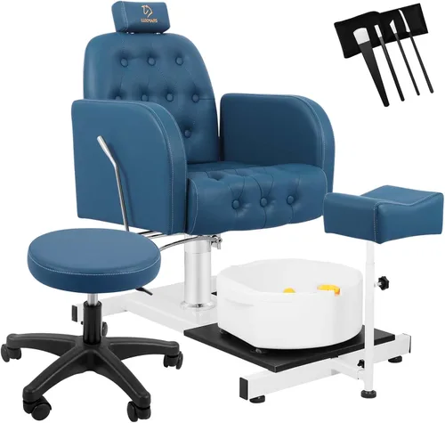Miniatura 15 de Silla de pedicura con baño de pies de masaje para tecnología de uñas y baño de pies, silla de pedicura con rotación de 360 ° en altura ajustable