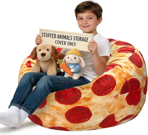Miniatura 33 de Lukeight - Puf de almacenamiento de animales de peluche para niños, funda para puf de dinosaurio con cremallera para organizar la habitación