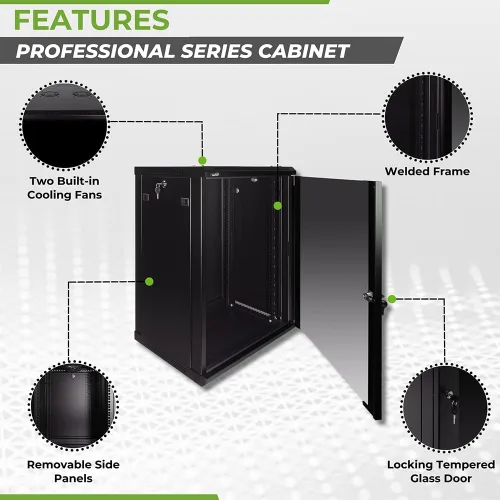 Miniatura 2 de Navepoint 9U Deluxe IT - Gabinete para montaje en pared, 19 pulgadas, rack de red de servidores con puerta de vidrio con bloqueo, 24 pulgadas