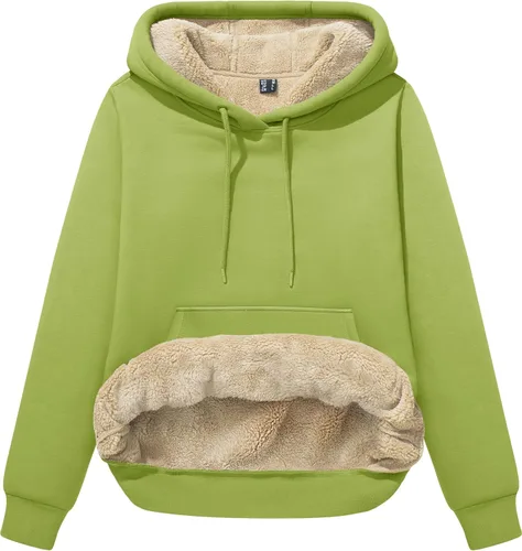 Miniatura 16 de MAGCOMSEN Sudaderas con capucha para mujer, con forro de sherpa, de vellón, para invierno, cálido, pesado, de algodón, con bolsillo