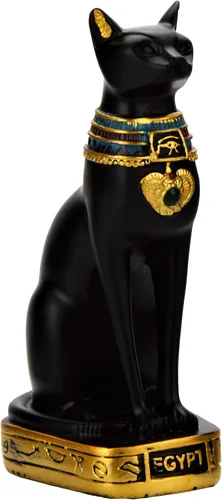 Miniatura 7 de NileCart - Estatua de diosa de gato negro egipcio Bastet, pequeña, 3.5 pulgadas Hecho a mano en Egipto, resina negra, figura coleccionable