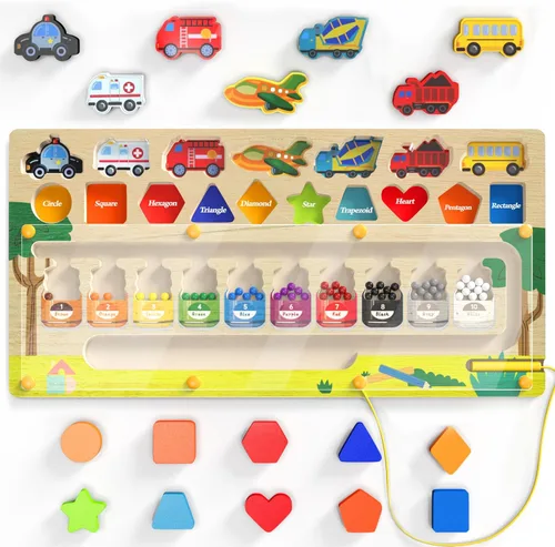 Tablero de laberinto magnético para niños de 3 a 5 años, juguete educativo de madera Montessori para todos los niños pequeños de 3+, tablero de
