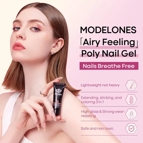 Miniatura 4 de Modelones - Juego de gel de extensión de uñas de polietileno, kit de gel de 12 colores con tonos rosa brillante y desnudo, para manicura francesa