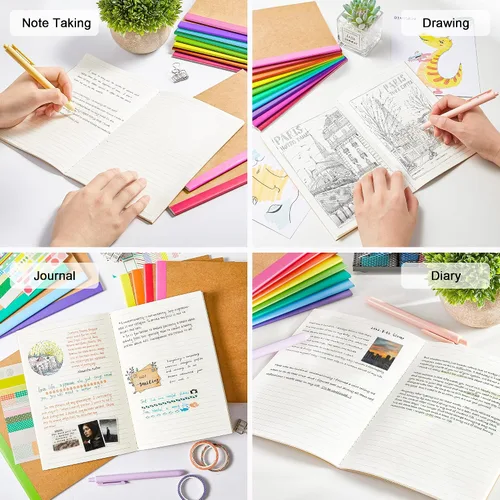 Miniatura 7 de Paquete de 32 cuadernos de composición a granel, Feela cubierta de papel kraft rayado en blanco con reglas universitarias, diarios de viaje
