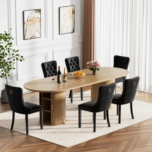 Miniatura 27 de Mesa de comedor redonda extensible de 94 pulgadas con base de almacenamiento, mesa de comedor expandible natural para 10, mesa de comedor de madera