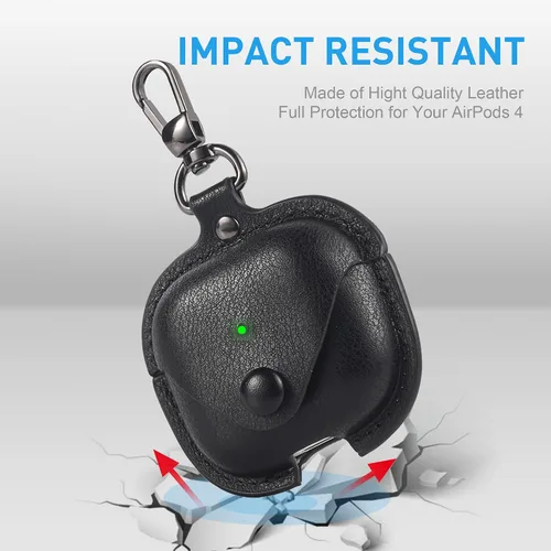 Miniatura 3 de Maxjoy Funda de cuero para AirPods 4, funda de cuero para AirPods de 4ª generación, funda protectora de cuero con llavero compatible con Apple Negro