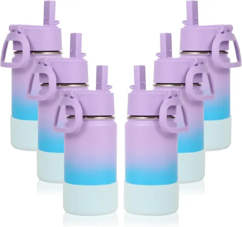 Miniatura 31 de Volhoply Botella de agua de acero inoxidable aislada de 14 onzas con tapa de pajita y funda de silicona, sin BPA, fácil de usar para niños y niñas