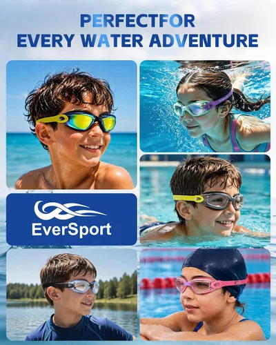Miniatura 7 de EverSport Gafas de natación para niños, paquete de 2 gafas de natación para niños y adolescentes, gafas de natación antivaho anti-UV para jóvenes