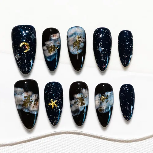 Miniatura 28 de Sun&Beam Nails Uñas a presión hechas a mano medianas con diseño de concha rosa metálica con acabado brillante, 10 piezas para uso diario y ocasiones
