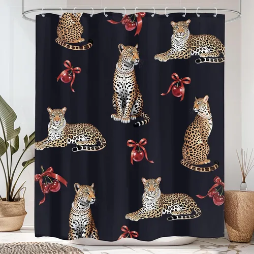 Miniatura 45 de Cortina de ducha con estampado de tigre, 60 pulgadas de ancho x 72 pulgadas de alto, safari salvaje, negro, marrón, potente pantera, piel de animal
