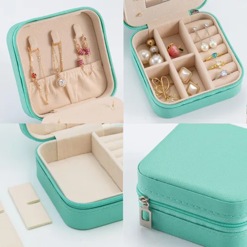 Miniatura 5 de Pequeño joyero de viaje portátil, organizador de joyas de viaje, soporte portátil de almacenamiento de joyas para anillos, aretes, collares, regalos