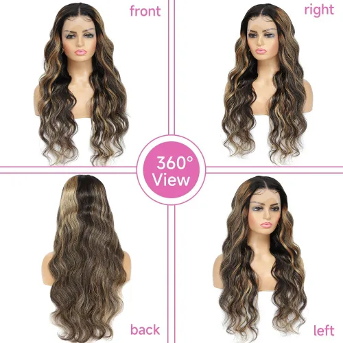 Miniatura 4 de Avolo Peluca de cabello humano con encaje frontal degradado de 22 pulgadas, prearrancado, 13x4, ondulado, encaje frontal, pelucas de cabello humano