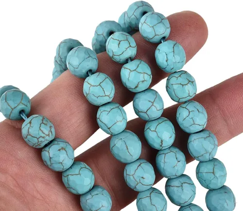 Miniatura 4 de Cuentas redondas de piedra semipreciosa de color turquesa azul facetado de 0.394 pulgadas (0.394 in) para hacer joyas de 15 pulgadas (38-40 unidades)