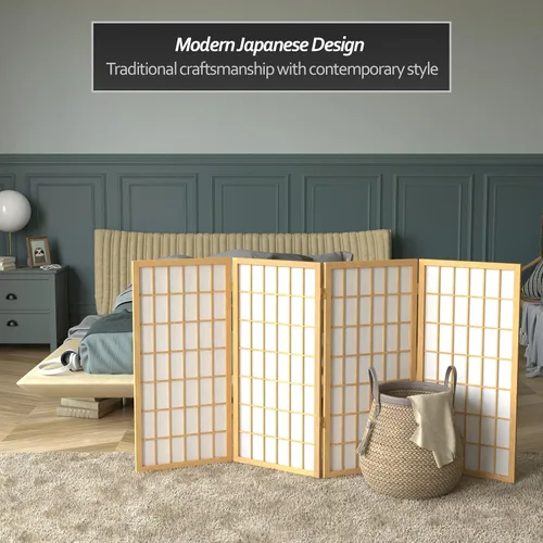 Miniatura 2 de Biombo portátil simple de 3 pies Biombo Shoji para dividir una cuarto, clásico diseño japonés, 4 tamaños y 6 colores, Madera, Natural