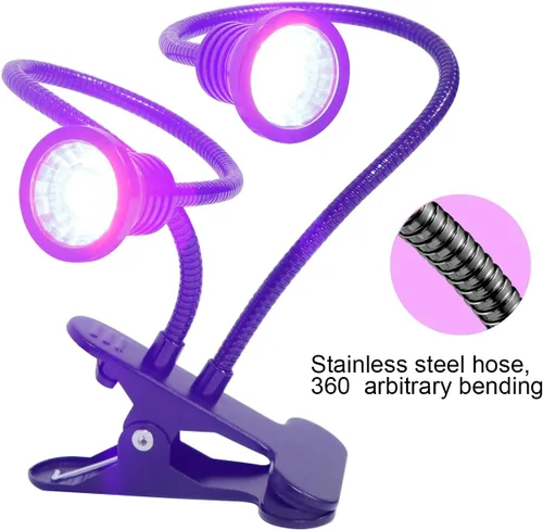 Miniatura 6 de YXO YUXINOU Accesorio negro con cuello de cisne y abrazadera para curado UV de uñas de gel UV, portátil, doble cabeza, luz negra UV de 5 V, entrada